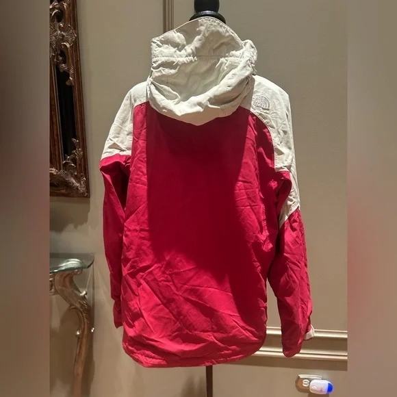 The North Face Men’s Red White Hooded Waterproof Windbreaker Jacket Size Medium